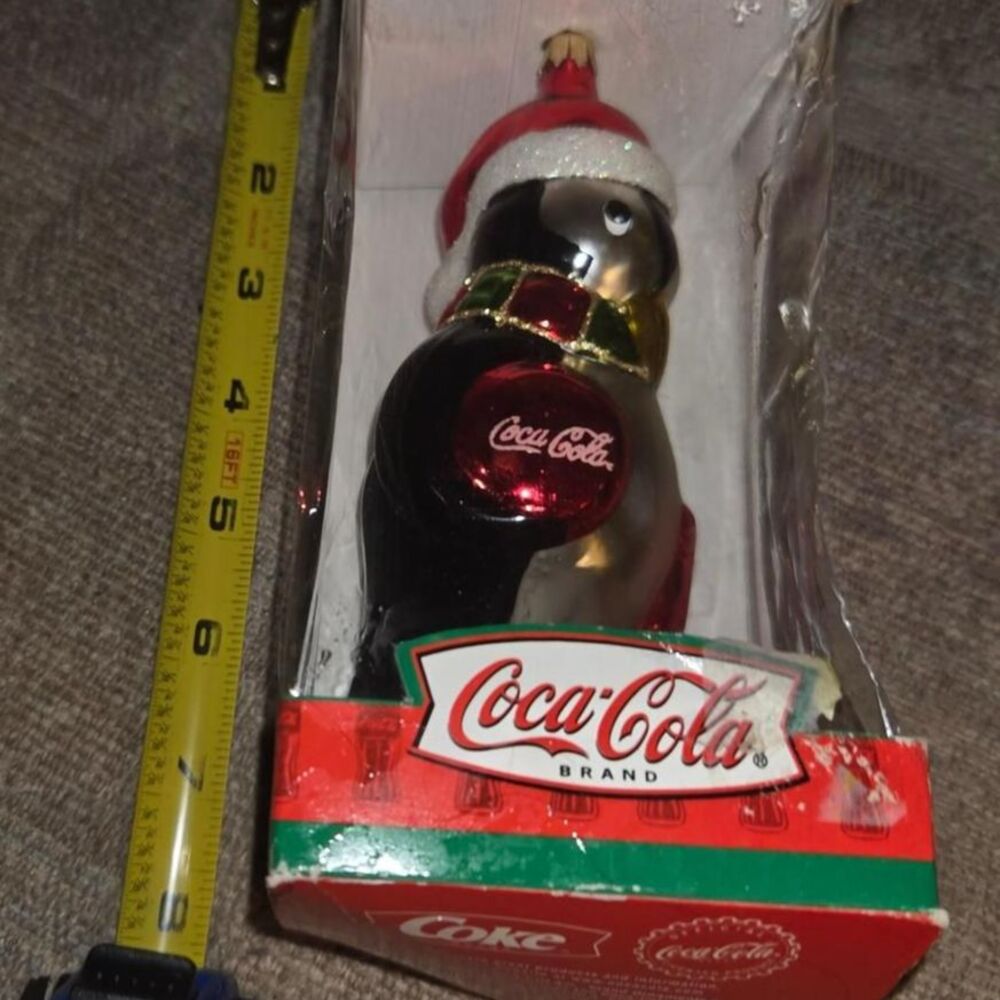 Vintage Coca-Cola Glass Penguin Christmas Ornament 8 Inch
